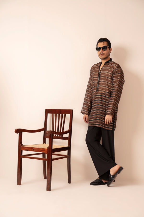 BROWN SHORT KURTA BELL BOTTOM PAJAMA