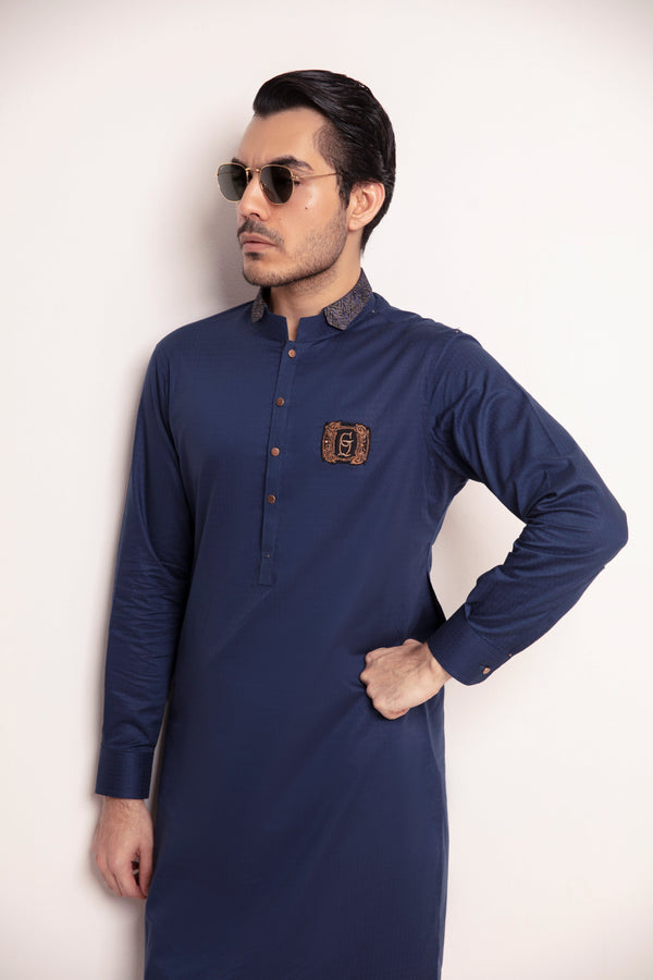 BLUE JACQUARD KURTA PAJAMA