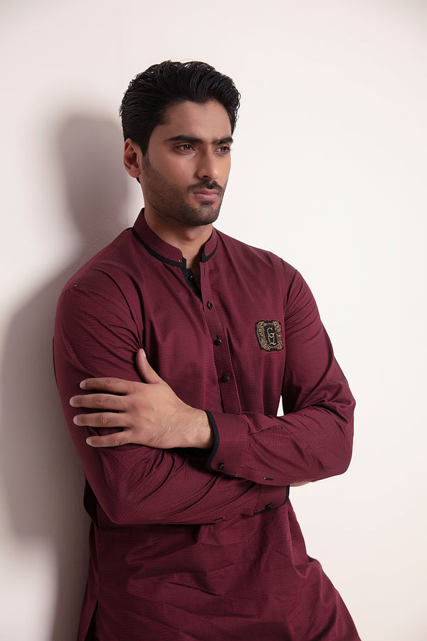 MAROON JACQUARD KURTA PAJAMA