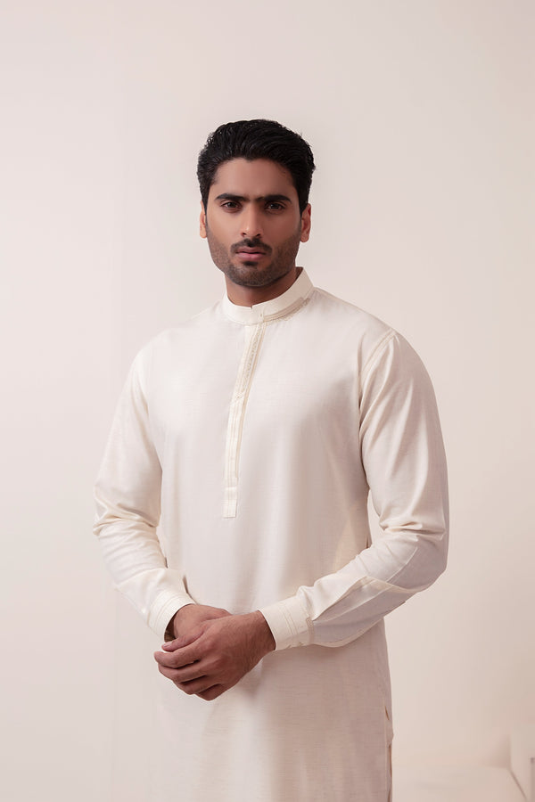 BEIGE AYUDIA BLENDED SLUB KURTA PAJAMA