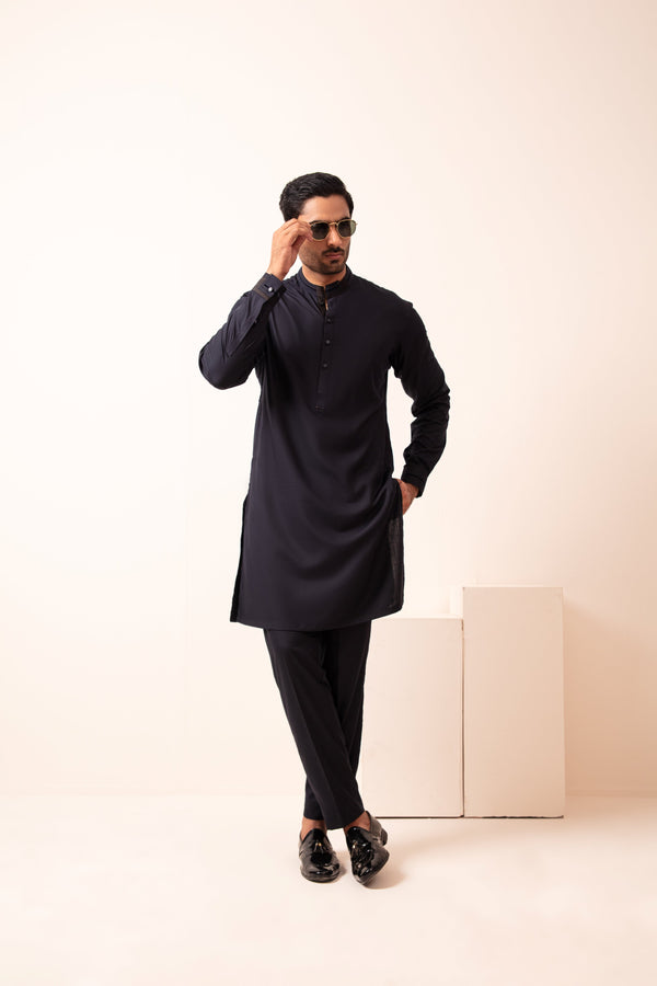 NAVY BLUE BLENDED KURTA PAJAMA