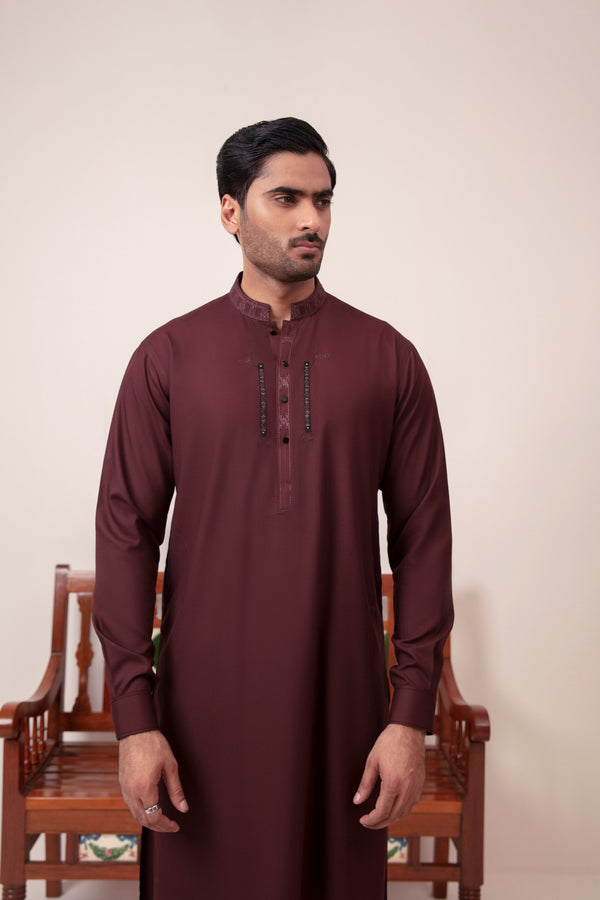 MAROON BLENDED KAMEEZ SHALWAR